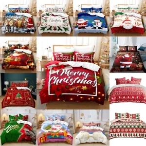 3D Christmas Print Duvet Quilt Cover Pillowcase Bedding Set Single Double King - Picture 1 of 25