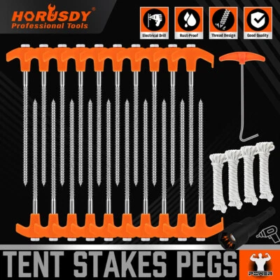 26PC Tent Stakes Pegs Camping Outdoor Steel Metal Nail 4x13FT Rope T Pull Hook - Image 1 of 4