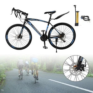 27 speed Road Bike Racing Bicycle 700C 26" Wheels Adult Black+Blue w/ pump - Picture 1 of 17
