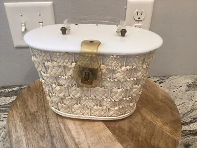 Vintage Goldcrest White Metal & Straw Handbag Mod Lucite ? - Image 1 of 4