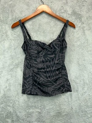 Merona Tankini Swimsuit Top OTS Shirred Womens Small Black Palm Leaf Sweetheart - Image 1 of 4