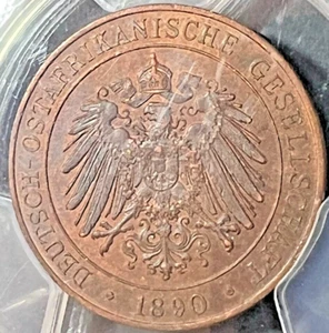 🔥 German East Africa Tanzania 1890 Pesa PCGS MS64 BN  🔥 - Picture 1 of 3