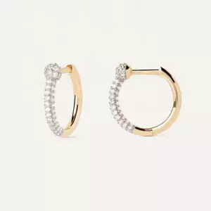 9ct Yellow Gold on Silver Zircon 12mm Huggie Hoop Ladies Earrings - Picture 1 of 4