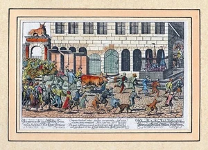Nürnberg "Wie die Metzger einen Stier zum Schlachthaus führen" Kupfer um 1860 - Picture 1 of 2