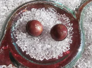 Vintage Marked Sterling Cordovan Red Flowers 1960’s Boho Art Glass Dome Earrings - Picture 1 of 5