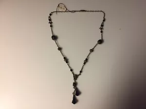VINTAGE TEAR DROP SHAPED BLACK ONAX NECKLACE - Picture 1 of 6