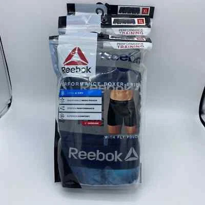 NWT 3x REEBOK Maritime Blue Size XL STRETCH PERFORMANCE BOXER BRIEFS WICKING - Image 1 of 4