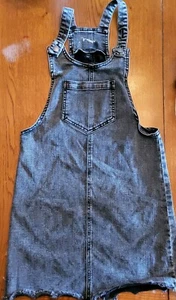 Girls art class denim overalls Black jean dress size large 10-12 Distressed - Picture 1 of 6