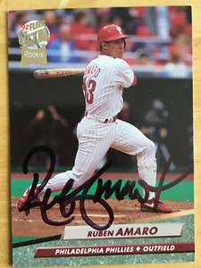 RUBEN AMARO JR. PHILADELPHIA PHILLIES  SIGNED FLEER ULTRA 92 CARD #540 AUTOGRAPH