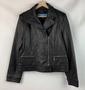 Reaction/Kenneth Cole Moto Jacket Black Leather Collared Zip Pockets Lined Sz L - Picture 1 of 12