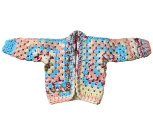 Handmade Crocheted Hexagon Sweater Cardigan Size 1-2 Years - Picture 1 of 13