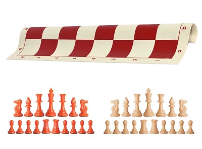 Orange & Natural Chess Pieces & 20" Red Vinyl Board- Triple Weighted Chess Set - Image 1 of 4