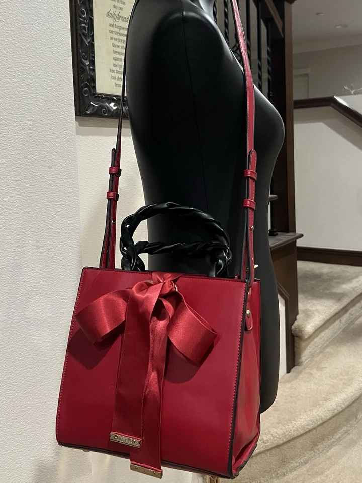 Satchel / Crossbody Bag Womens Red Bow Purse Shoulder Tote Vegan Leather - Image 1 of 4