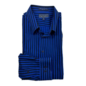 Paul Fredrick Oberhemd Herren XL blau schwarz gestreift langarm lebendig - Bild 1 von 9