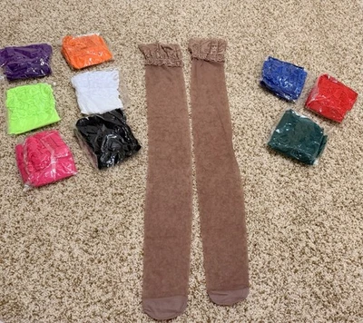 Women's Transparent Breathable Lace Top Thigh High Pack Of 10 Socks Multicolor - Image 1 of 4