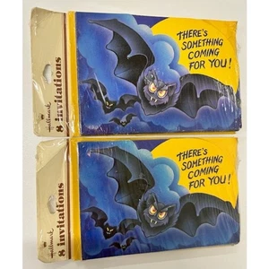 Vintage 80s Hallmark Halloween Party Invitations Vampire Bat 2 packs of 8 - Picture 1 of 2