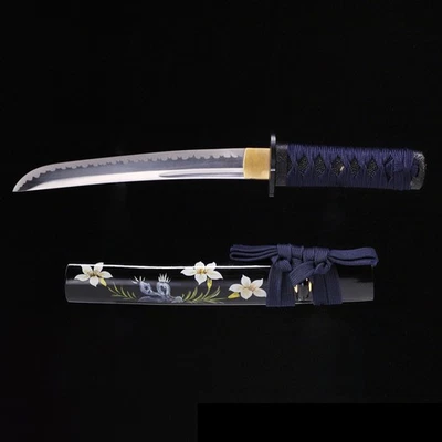 Handmade Japanese Tanto Sword 1060 Carbon Steel Clove Pattern Orchid Wood Saya - Image 1 of 4