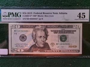 2013 $20 Federal Reserve "Star" Note PMG 45 EPQ (Atlanta) - Picture 1 of 2
