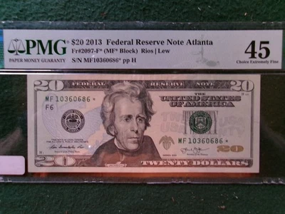 2013 $20 Federal Reserve "Star" Note PMG 45 EPQ (Atlanta) - Image 1 of 2