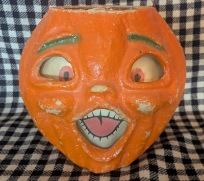Linterna de calabaza Jack-O-Lantern doble papel maché de Halloween de colección para niño Foto 1 de 4