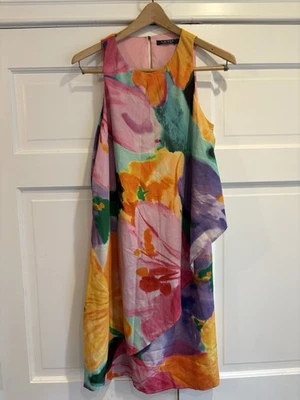 Vestido Ralph Lauren LRL Acuarela Drapeado Capa Línea A Cambio $155 Talla 8 Usado en Excelente Condición Foto 1 de 4