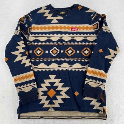 Levi’s Men's Aztec Geo Print Crewneck Sweatshirt Pullover Blue Size Large - Image 1 of 4