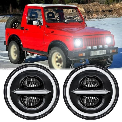 Par de faros redondos LED de 7 pulgadas DRL para Suzuki Samurai SJ410 1986-1995 haz alto y bajo Foto 1 de 4