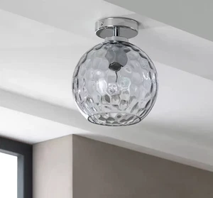 Argos Home Luxe Glass Flush To Ceiling Light E27 Chrome Home Decor IP20 - NEW - Picture 1 of 3