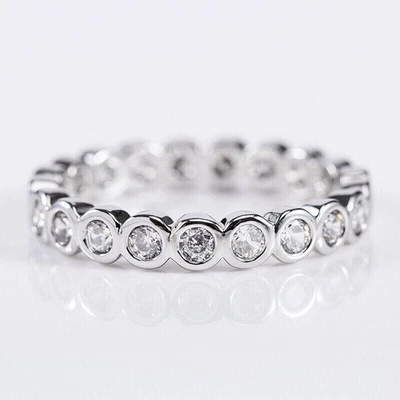 1 Ct Round Cut Diamond 14K White Gold Finish Bubble Eternity Band Promise Ring - Image 1 of 4