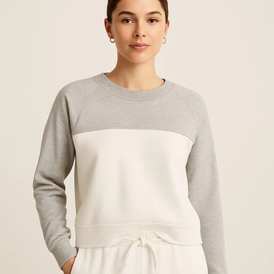 Abercrombie & Fitch A & F мягкий флис толстовка XS серый белый Colorblock пуловер - Изображение 1 из 4