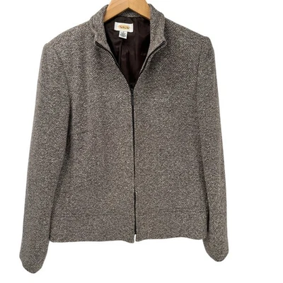 Blazer Talbots Mujer 10 Cremallera Completa Lana Angora Mezcla Seda Chaqueta Marrón De Colección Foto 1 de 4
