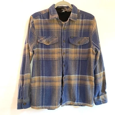 Mens Volcom Button-Up Plaid Flannel Shirt Navy Blue/Tan sz. XS - Image 1 of 4