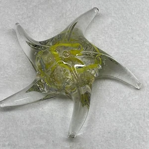 Dynasty Gallery Glowing Yellow Orange And Blue Swirl Glass Star Paperweight 5” - Picture 1 of 9