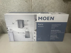Moen Karis BH1293CH 4-piece Bath Hardware Kit Chrome Towel Bar Paper Holder New - Foto 1 di 2