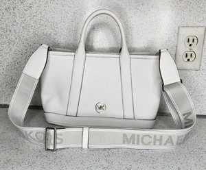 Michael Kors Luisa Small Satchel XBODY Bag Leather MK White Silver New W/O Tags - Picture 1 of 8