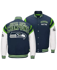 Giacca Varsity Uomo NFL Seattle Seahawks Super Bowl Champion cotone - Foto 1 di 7