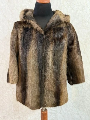 Natural Nutria Fur Jacket with Hood – Chest 46 – Length 30 – Soft & Warm Brown - Image 1 of 4