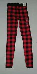 PANTALONE LEGGINGS MAGLIONE INTARSIATO 24" VITA A QUADRI ROSSO NERO XS - Foto 1 di 2
