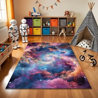 Colorful Milky Way Rug Galaxy Space Room Carpet Sun Moon Planet Nebula Mat Decor - Image 1 of 4