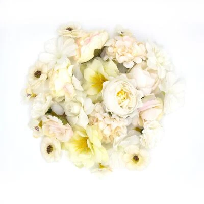 白色人造花头织物花朵24件人造花卉散装工艺... — 第 1/4 张图片