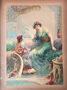 Antik 1909 Die gefangene Magd & Naamans Frau von Ambrose Dudley Farbbuchdruck - Bild 1 von 7