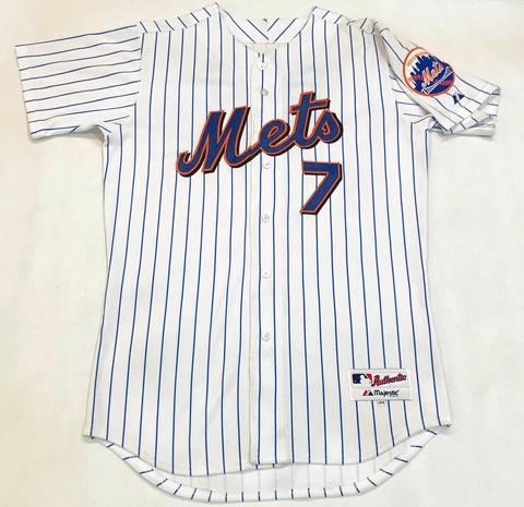 Majestic Authentic MLB New York Mets REYES #7 Jersey Sz 44 White Pinstripe USA Cover