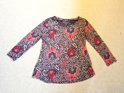 Top Mujer-LUCKY BRAND-azul/rojo/beige floral algodón/lino tejido 3/4 slv BOHO-XS Foto 1 de 4