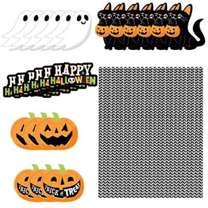 New 25-Pcs Halloween Party Straws, Striped Paper for Drinks & Decorations - Picture 1 of 8