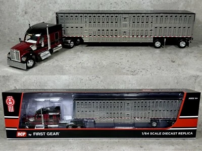 1/64 Kenworth W990 w/ Spread Axle Wilson Livestock Trailer Red/Black DCP - Image 1 of 4