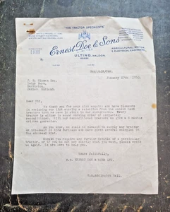 Vintage 1950 Ernest Doe & Sons Ulting Maldon Letter and tractor etc price list - Picture 1 of 2