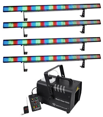 (4) Chauvet COLORSTRIP DMX LED Multi-Color DJ Light Bars+1000 CFM Haze Machine - Image 1 of 4