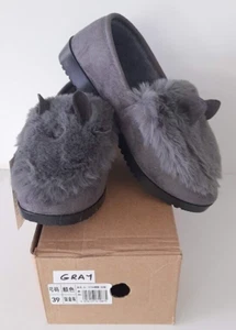 Bunny Ears Womens Plush Novelty Slippers Size 6.5 Fuzzy Gray 39 House shoes NEW - Picture 1 of 12