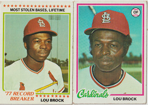 LOU BROCK; 1978 Topps Baseball Cards # 1 & # 170