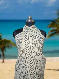 Sarong Geometric Print Cotton Sarong - 72x44 Inch Beach Wrap, Cover Up, Pareo - Picture 1 of 4